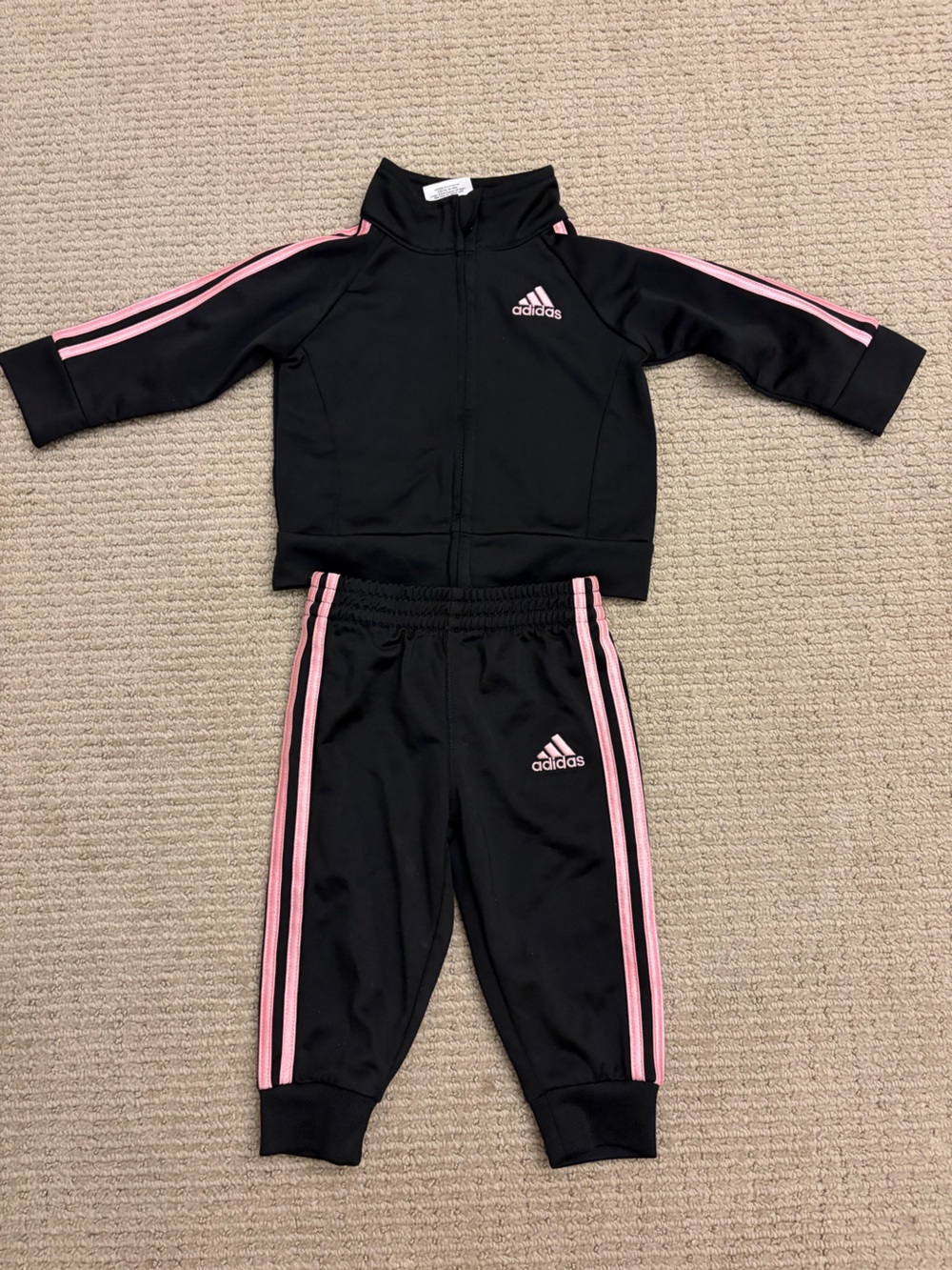 adidas Black with Pink Stripe Kids Track Set